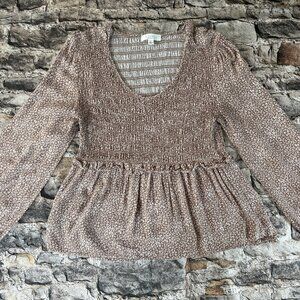 Kirious Los Angeles Women's Floral Long Sleeve Ruched Top Size Large Boho Fairy